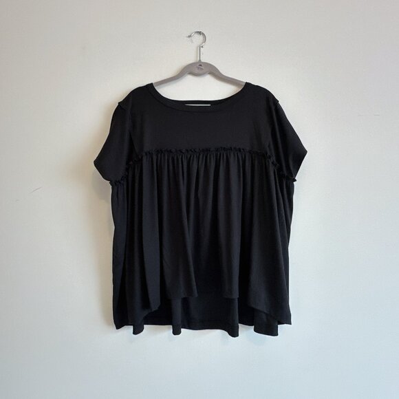 Three Bird Nest Oversized Sunday Morning Babydoll Top in Black - Picture 1 of 3